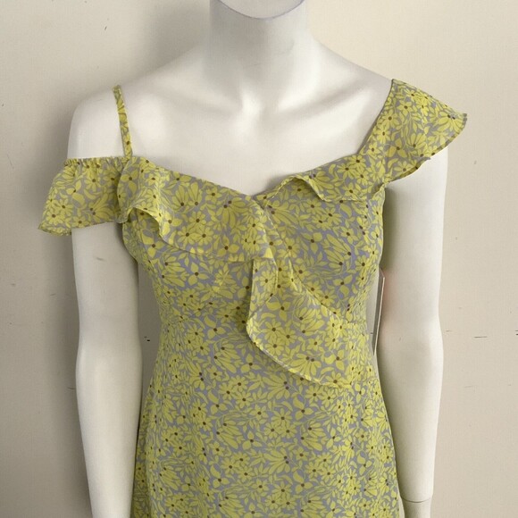 Nanette By Nanette Lepore Yellow Floral Sleeveless Asymmetrical Chiffon Dress 2 - Picture 6 of 14